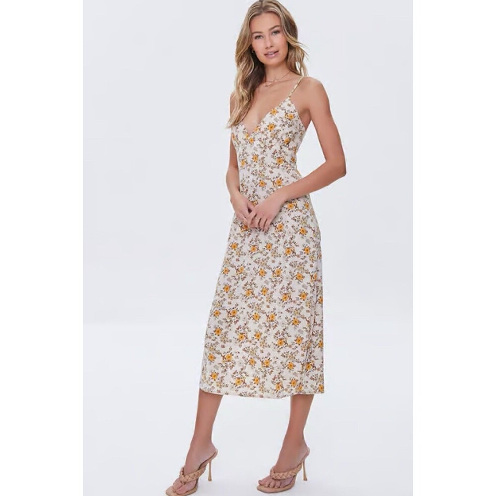 FOREVER 21 Womens Dress Small Brown Floral Summer Casual Retro Y2K Midi Grunge